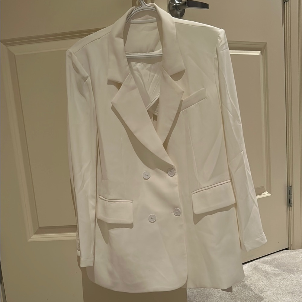 Cream Double-Breasted Blazer with pants